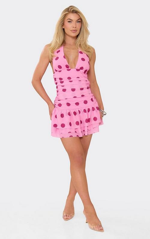 Plunge Front Scarf Knot Detail Mini Dress In Baby Pink | EGO US | EGO