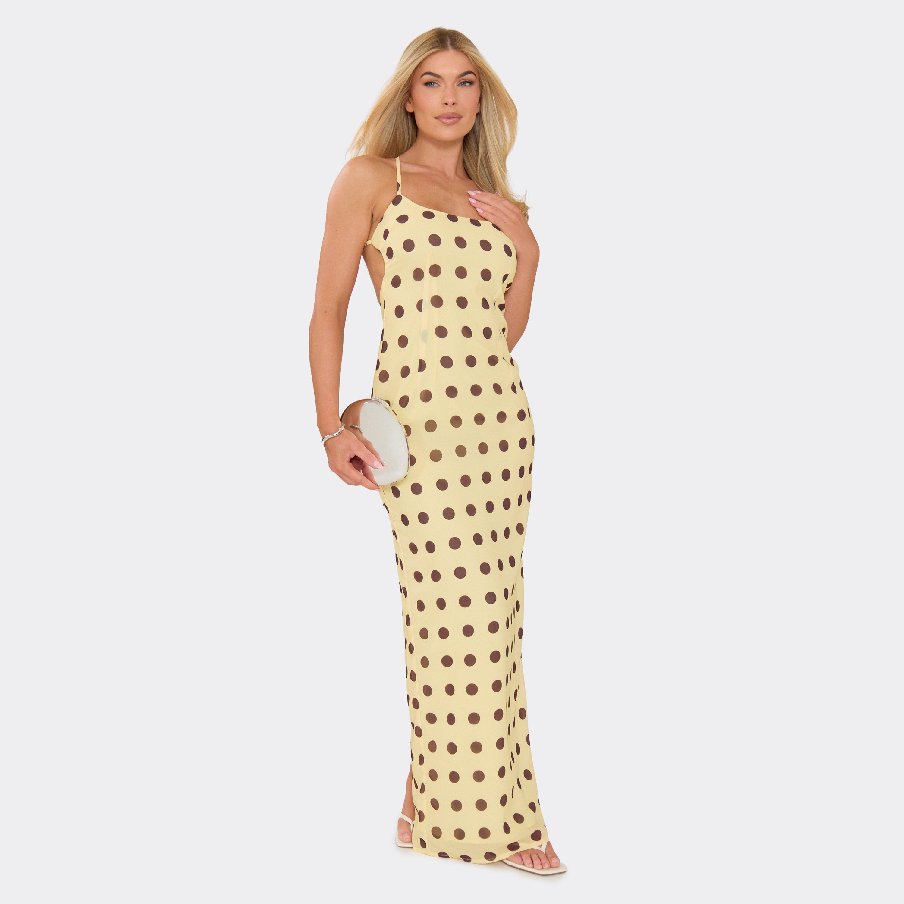 Strappy Maxi Dress In Lemon Polka Dot, Women's Size US 2