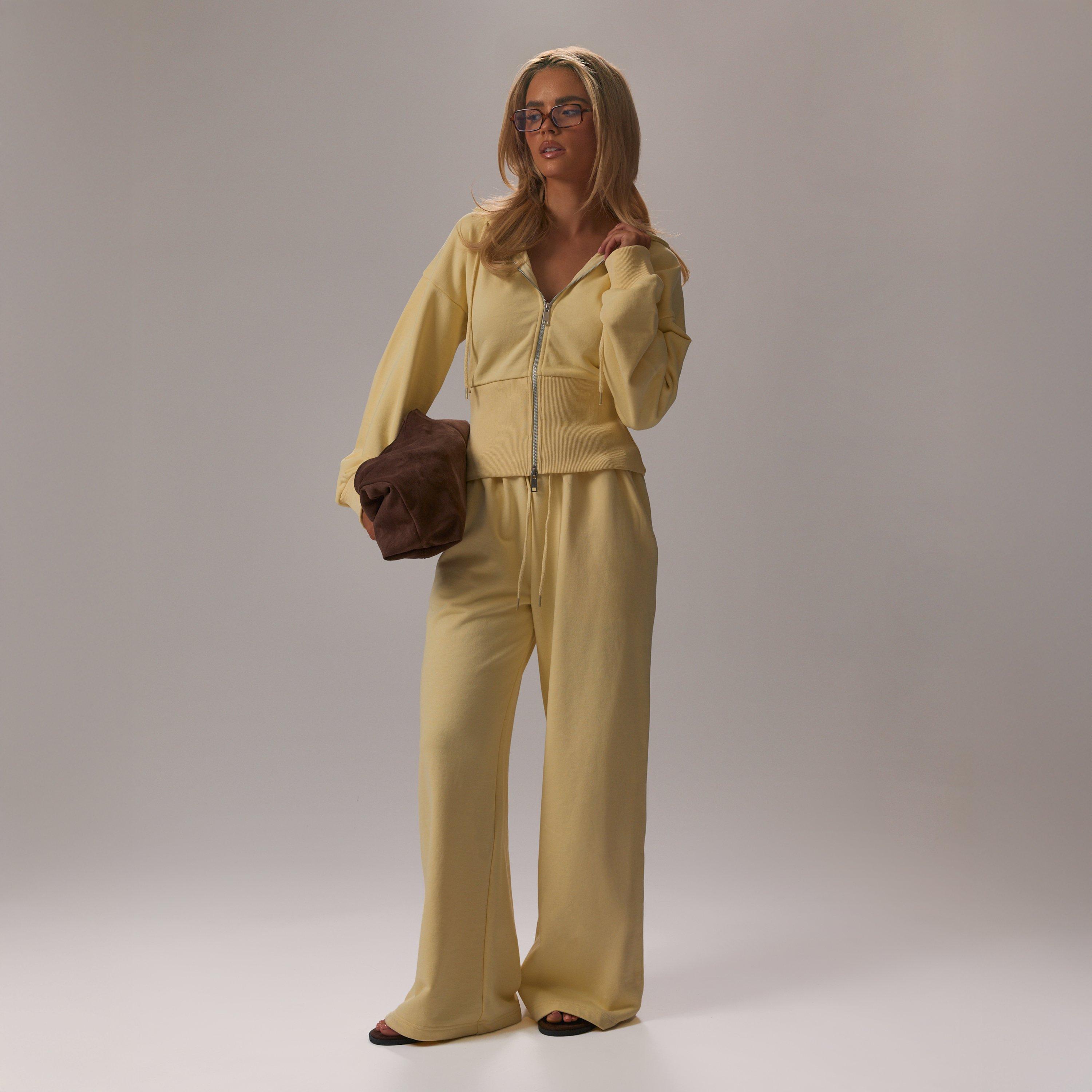 Low Rise Drawstring Waist Wide Leg Joggers In Lemon, Women’s