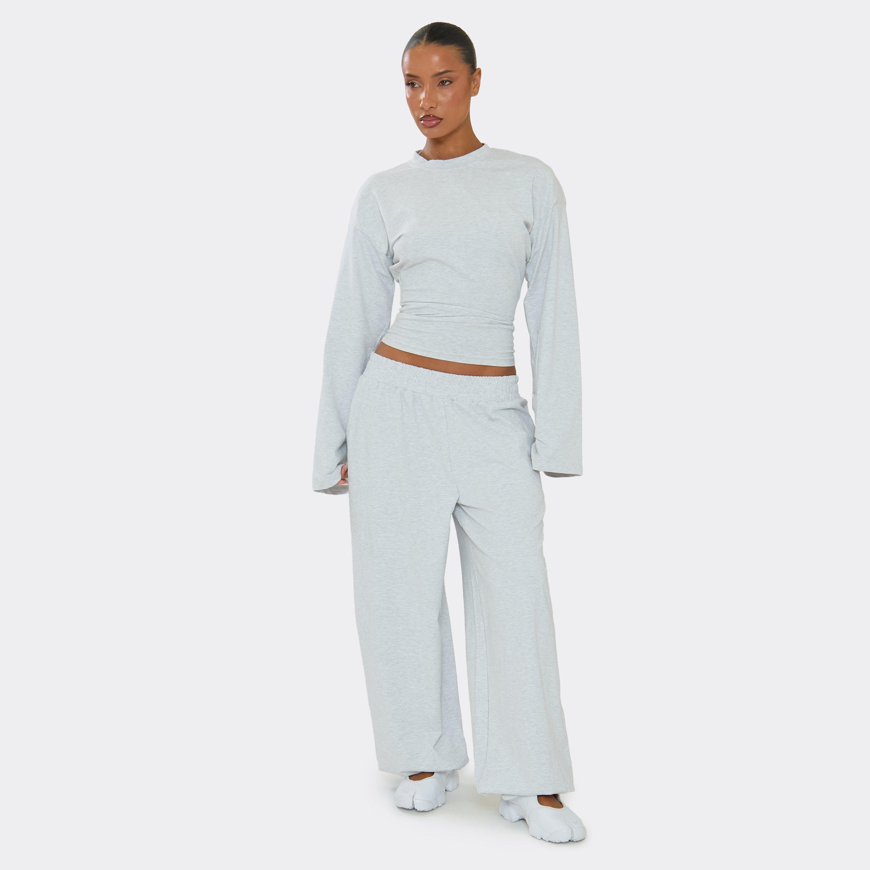 Low Rise Elasticated Waist Balloon Leg Joggers In Light Grey Marl, Women’s