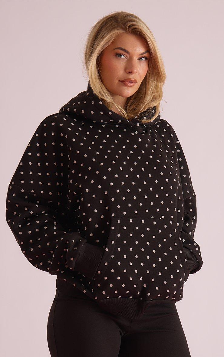 Long Sleeve Oversized Hoodie In Black Polka Dot Print | EGO UK | EGO