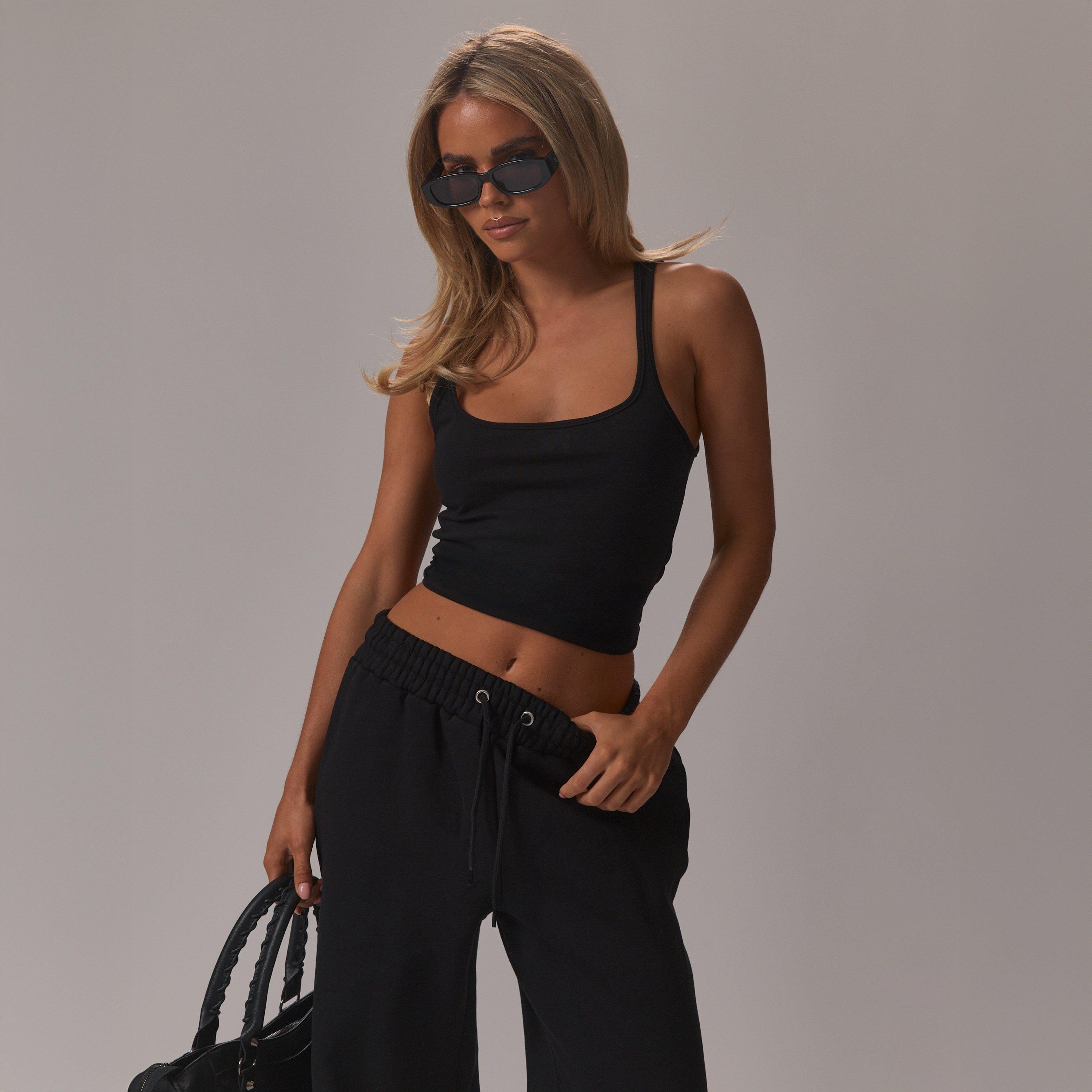 Image of Scoop Neck Fitted Top In Black, Women's