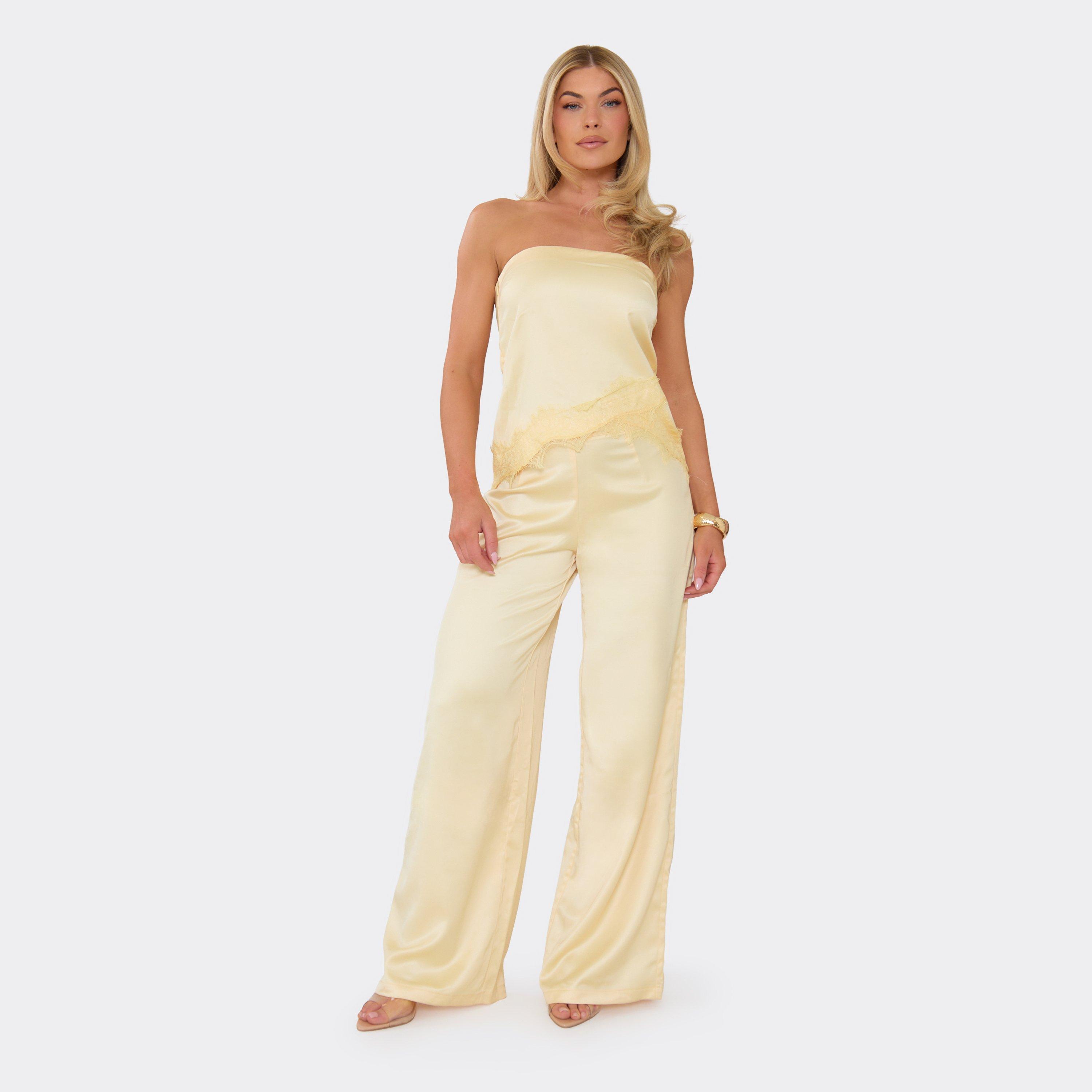Low Rise Trousers In Lemon Satin, Women's Size UK 6