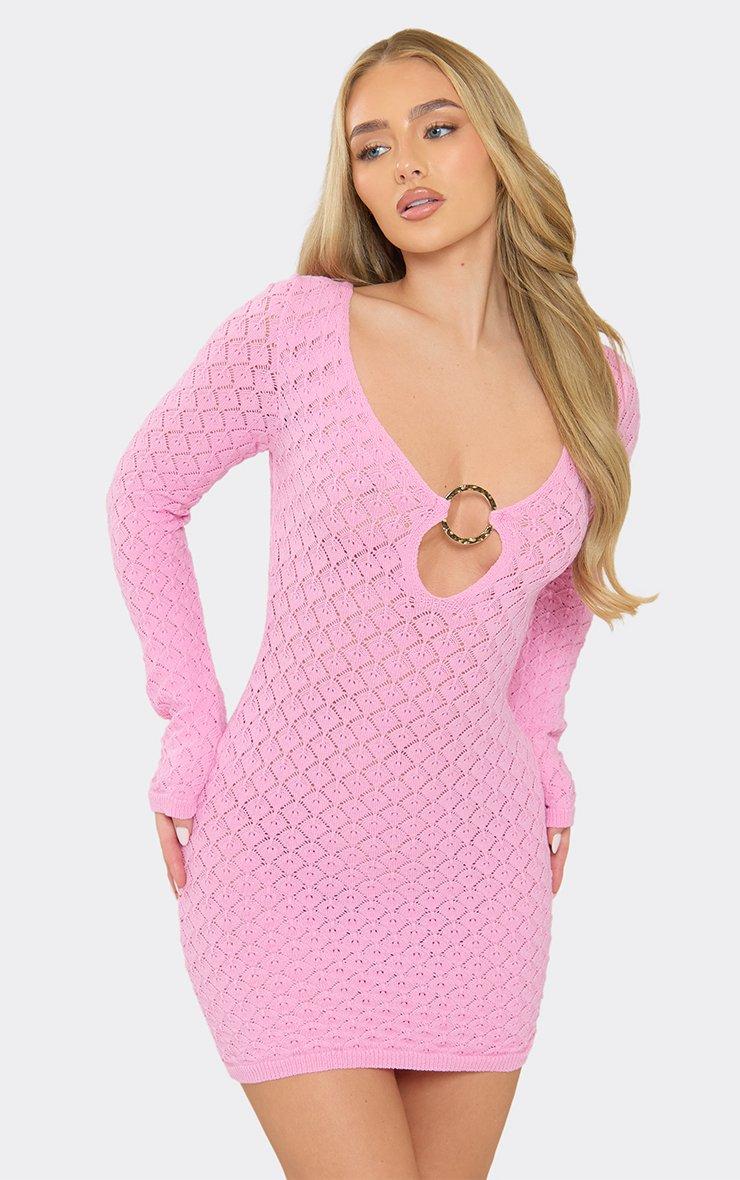 long sleeve crochet mini dress 1960s Cream Breath Of the Earth Complete with a pull Sorority Rush Dress | Charis