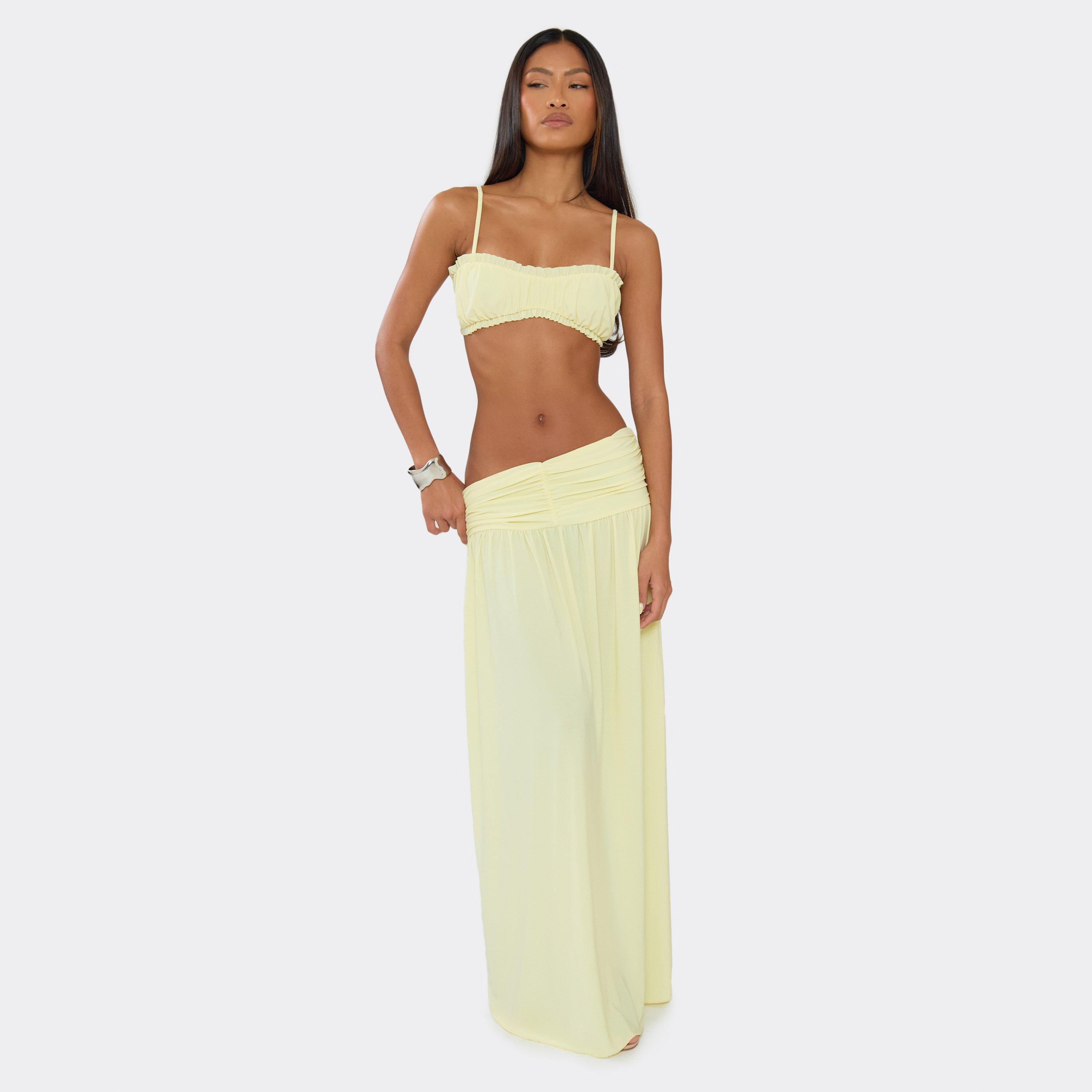 Mid Waist Ruched Waistband Maxi Skirt In Lemon, Women’s