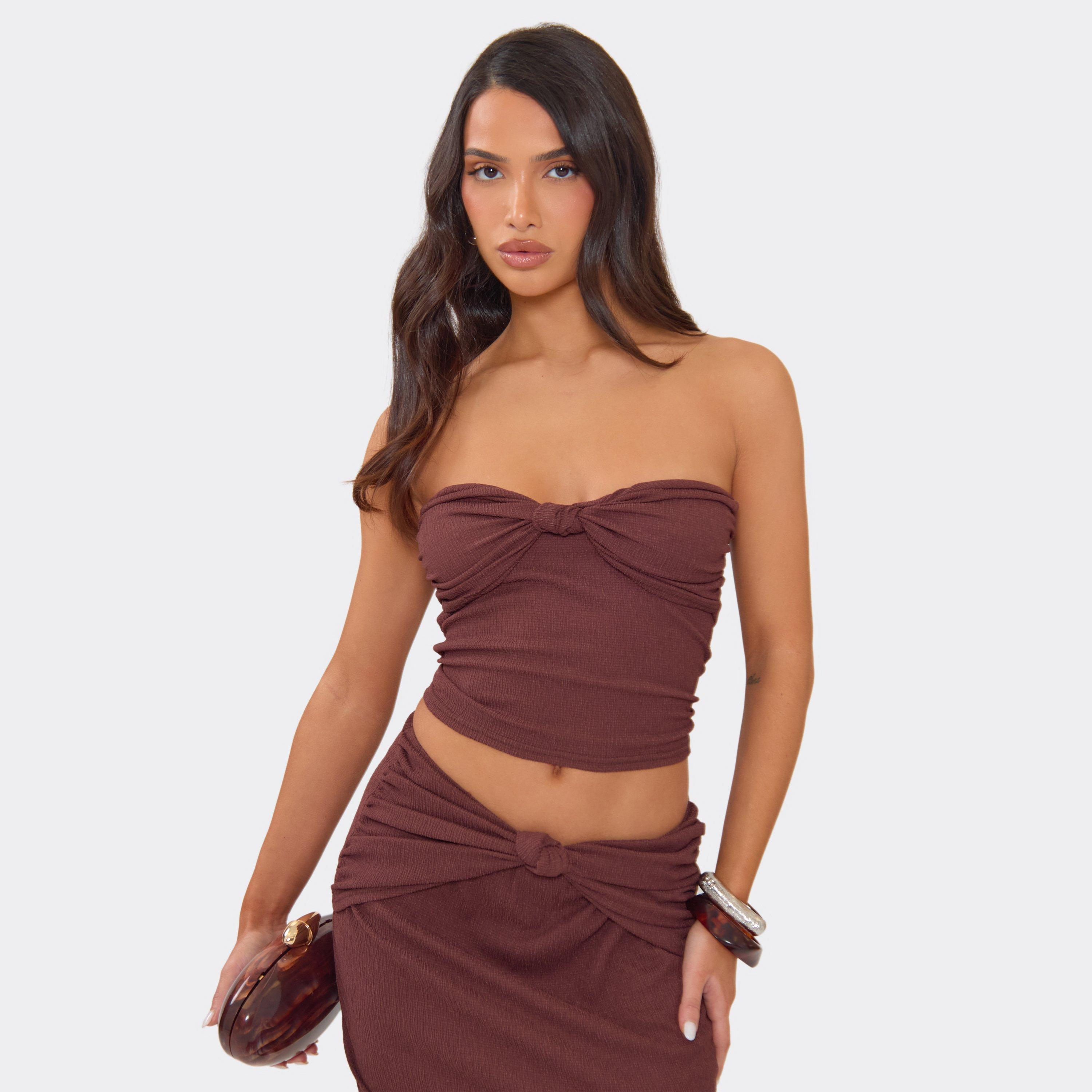 Bandeau Knot Front Detail Top In Chocolate Brown, Women's Size UK 8