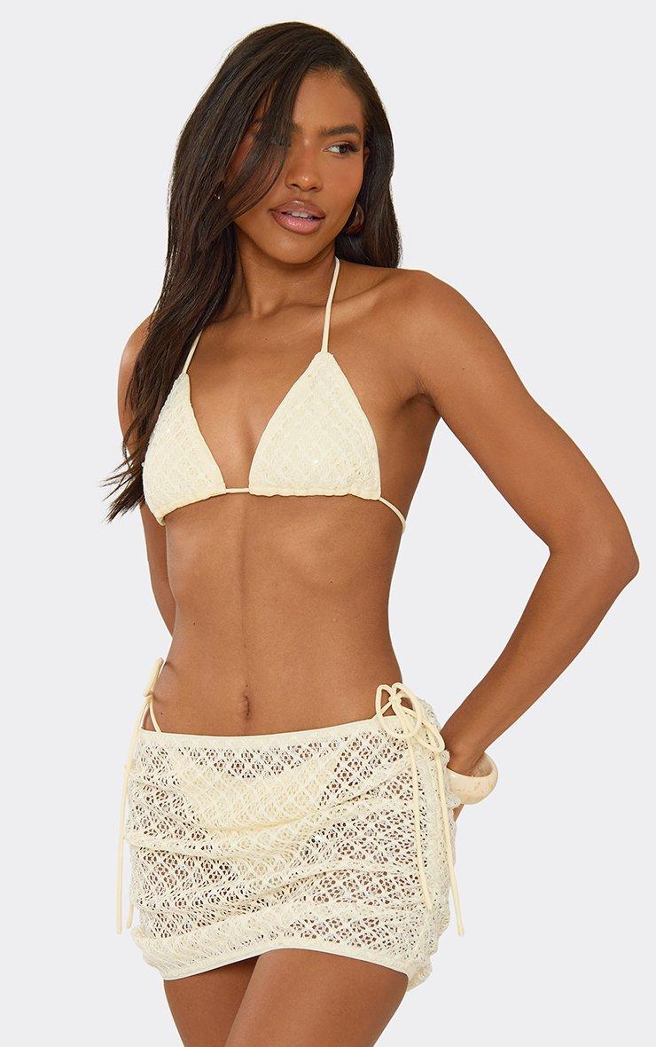 Exaggerated Flared Sleeve Open Front Lace Trim Blouson Beach Mini Dress In  Cream | EGO US | EGO