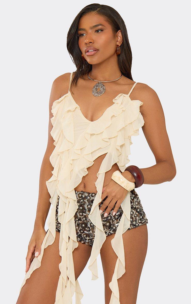 Strappy Frill Draped Detail Cami Top In Cream | EGO US | EGO