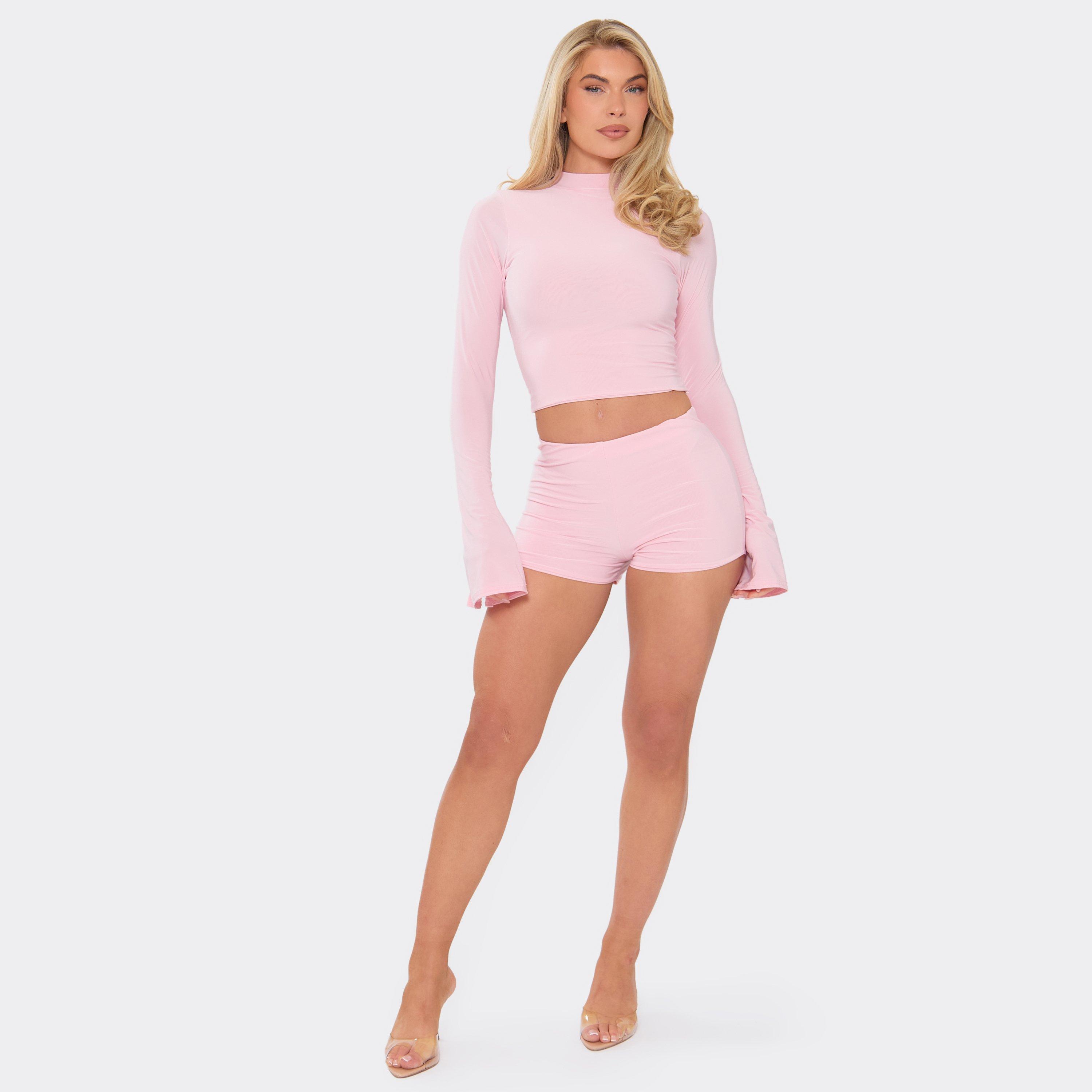 Low Rise Mini Shorts In Baby Pink Slinky, Women's Size UK 6