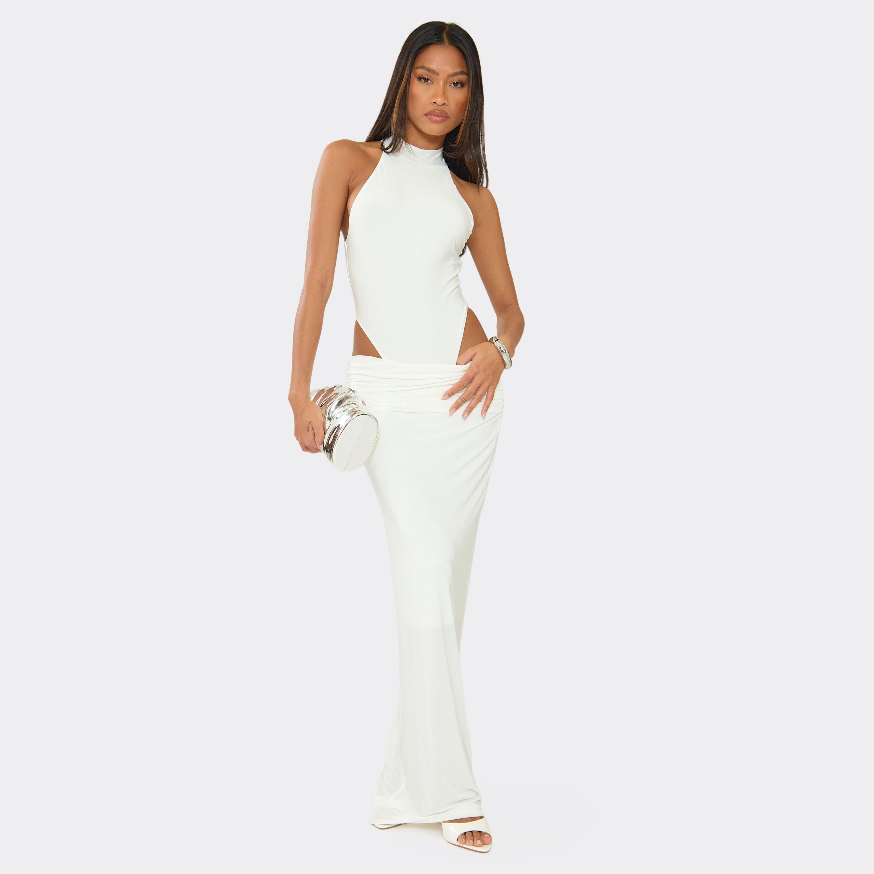 Low Waisted Maxi Skirt In White Slinky, Women’s