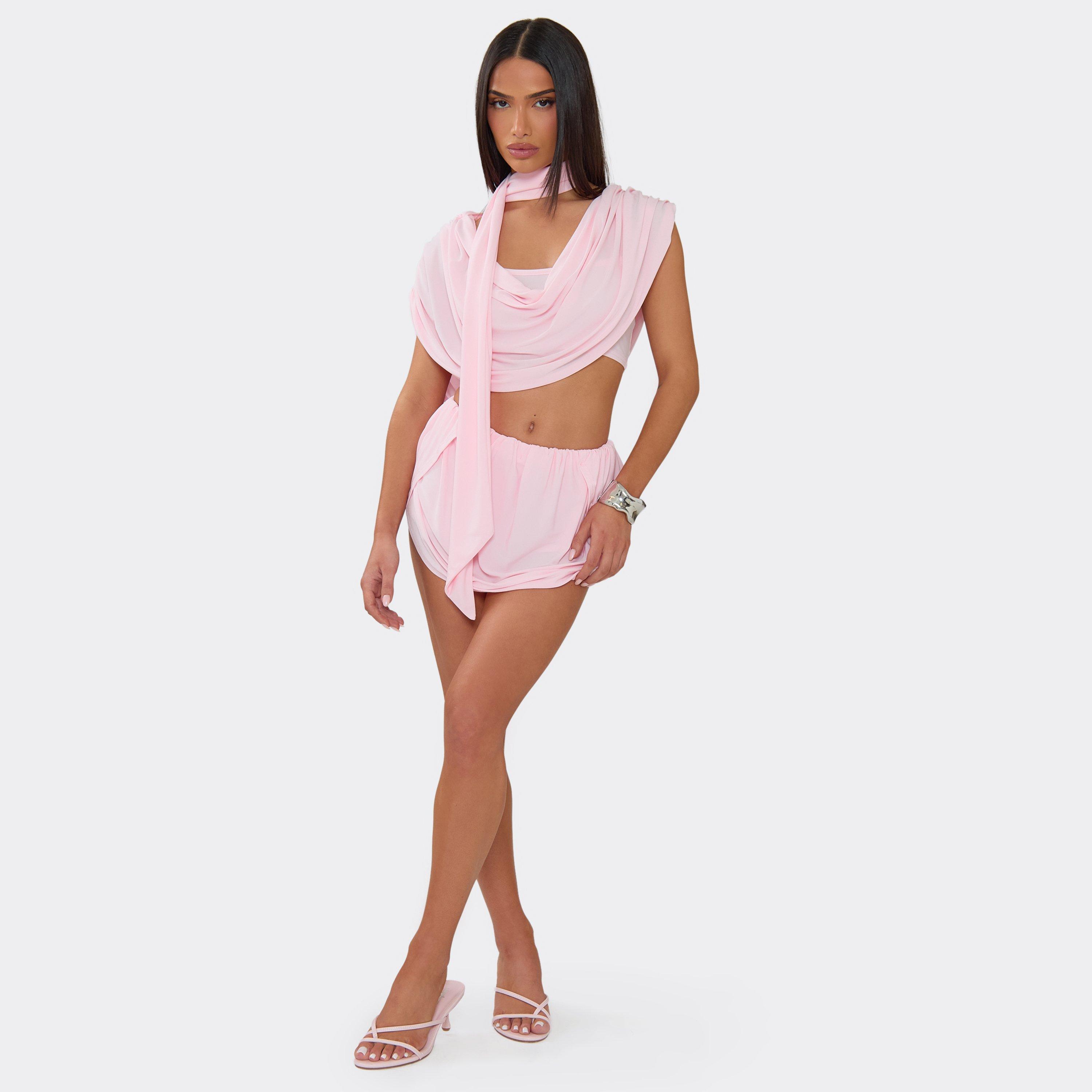 Low Rise Draped Detail Mini Skirt In Pink, Women’s