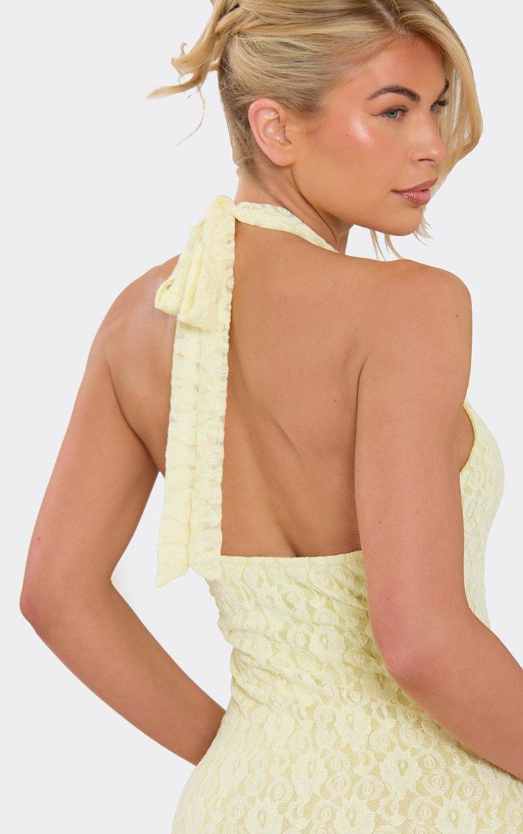 High Neck Drape Front Open Back Maxi Dress In Lemon Lace, Women's Size US 12 - EGO