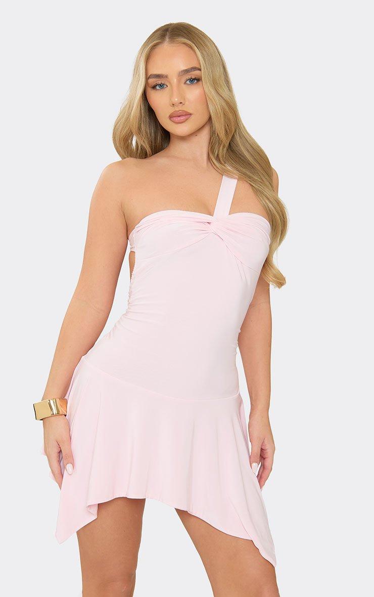 pink one shoulder dress Fortunate tie affair Pink One-Shoulder Flower Detail Maxi