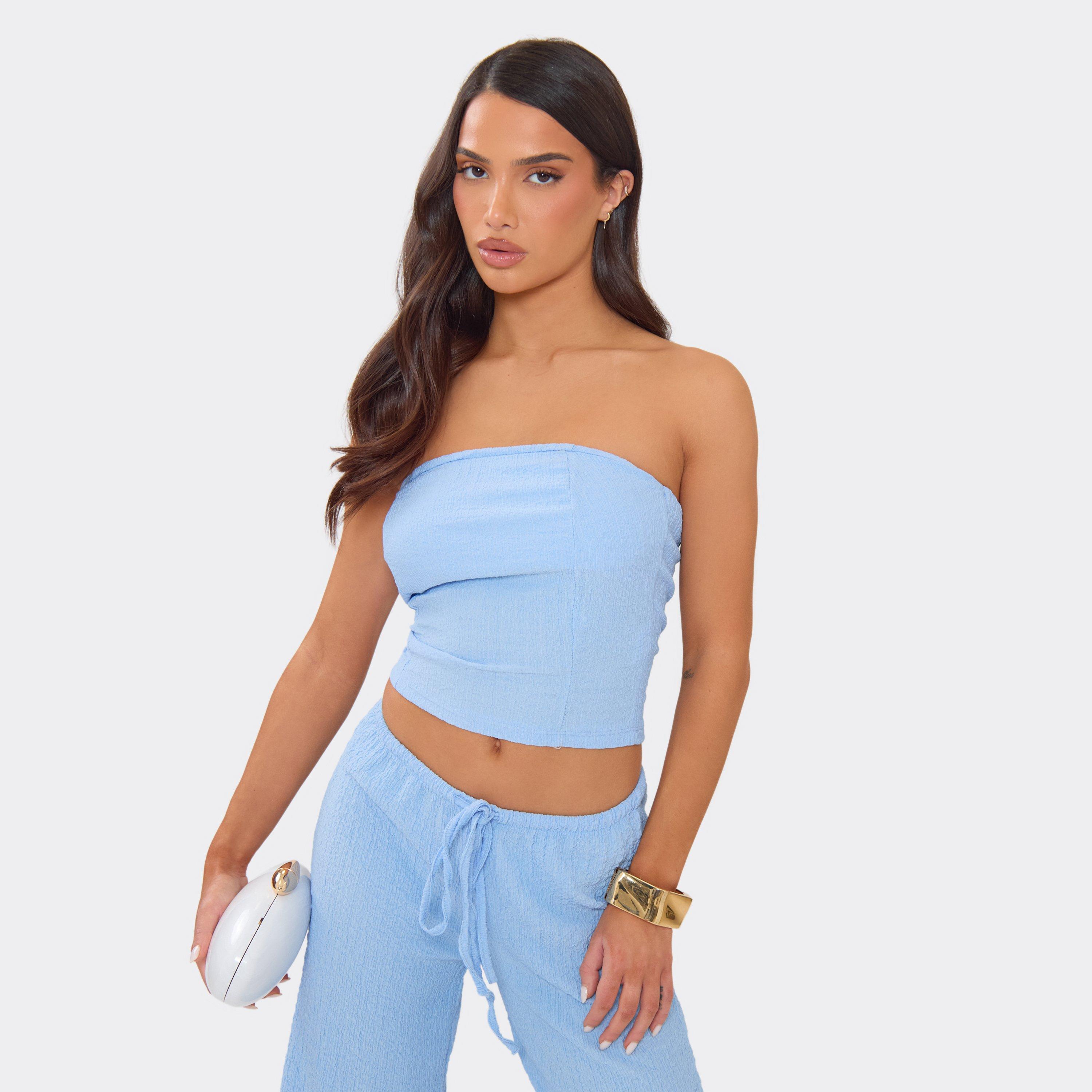 Bandeau Straight Edge Detail Top In Blue, Women's Size UK 8