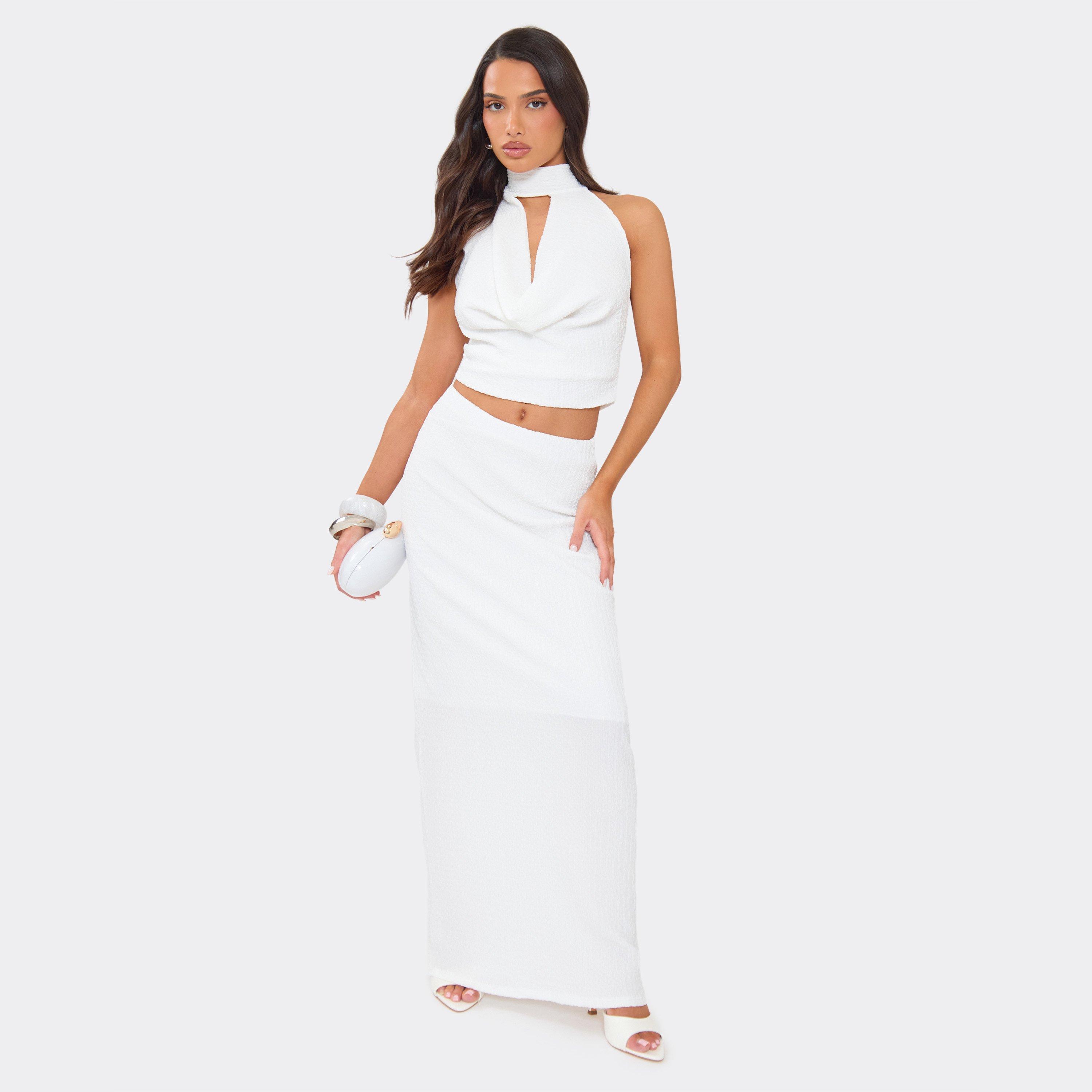 Mid Rise Maxi Skirt In White Textured, Women’s