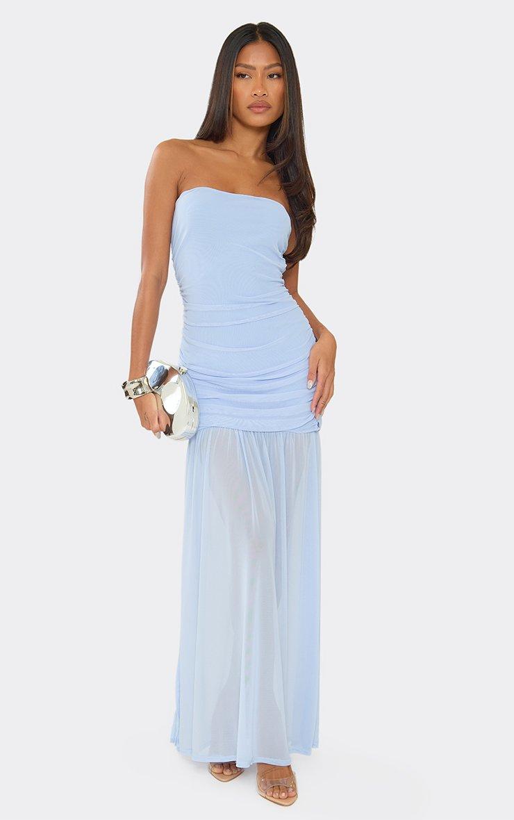 blue ruched dress Morella Waist Mesh Maxi or layer with a tailored blazer for a modern red Bandeau Ruched Maxi Dress In