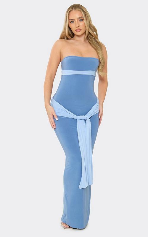 Bandeau Frilled Hem Mini Bodycon Dress In Grey | EGO US