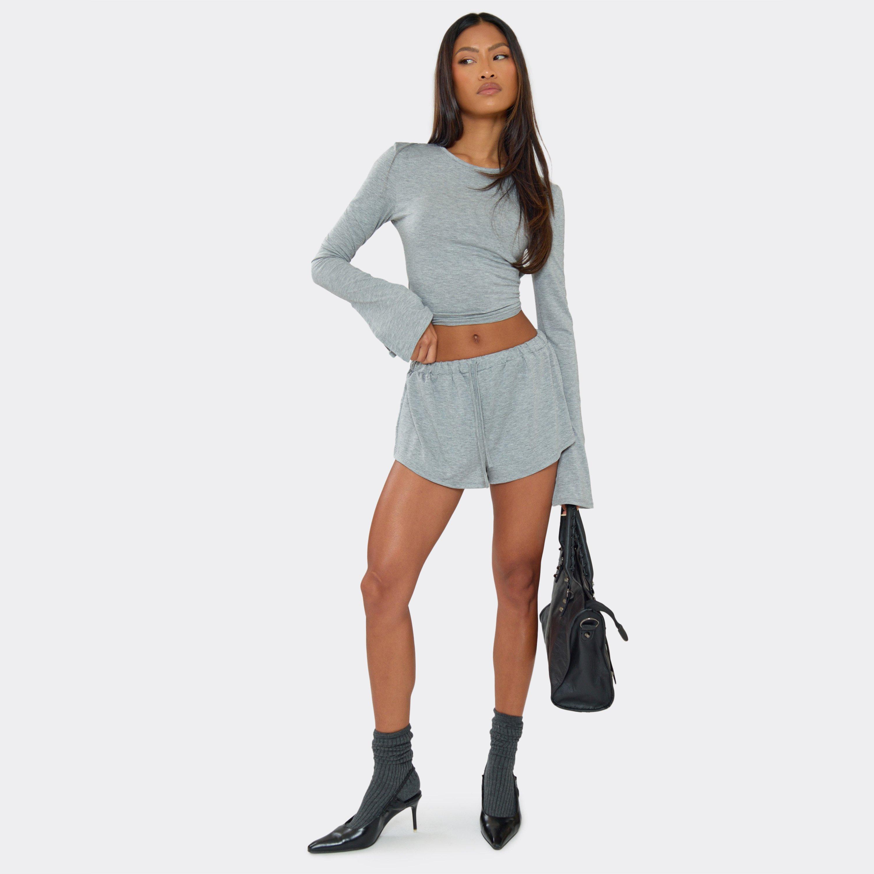 Low Rise Elasticated Drawstring Waist Shorts In Grey, Women's Size UK 8