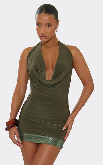 knee length dresses for ladies Carabella Black High-Neck Short-Sleeve Mini Dress Club L London