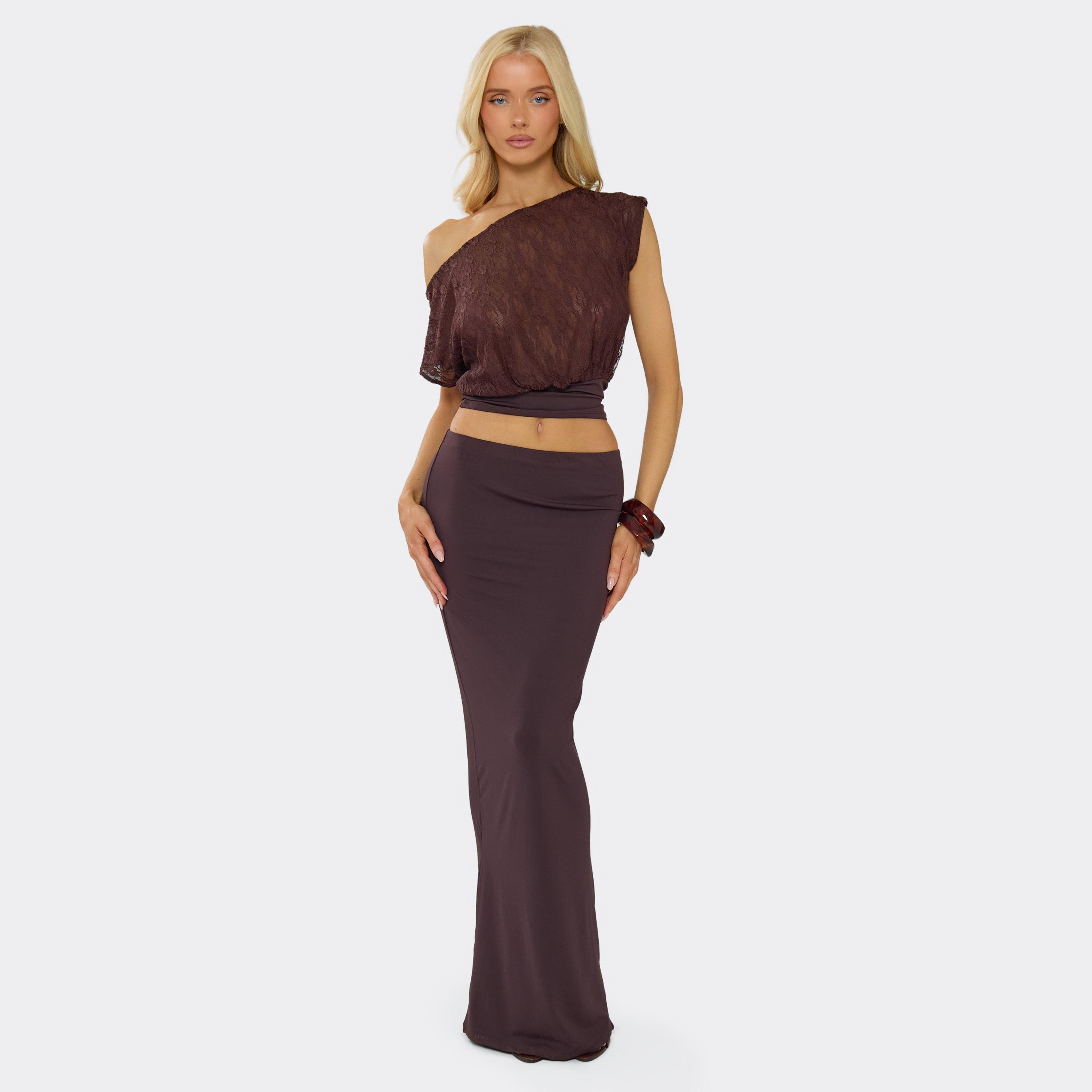Low Waist Maxi Skirt In Chocolate Brown Slinky, Women's Size UK 8