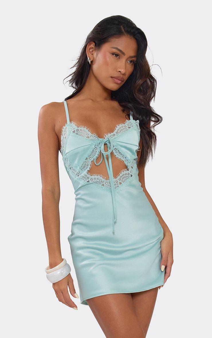 knee length dresses for ladies Colors 3346 Size 8 Mint Short Ruffle Layer Short Dress A Line Lace Corset Pleated Fit & Flare Gown Formal main image 0