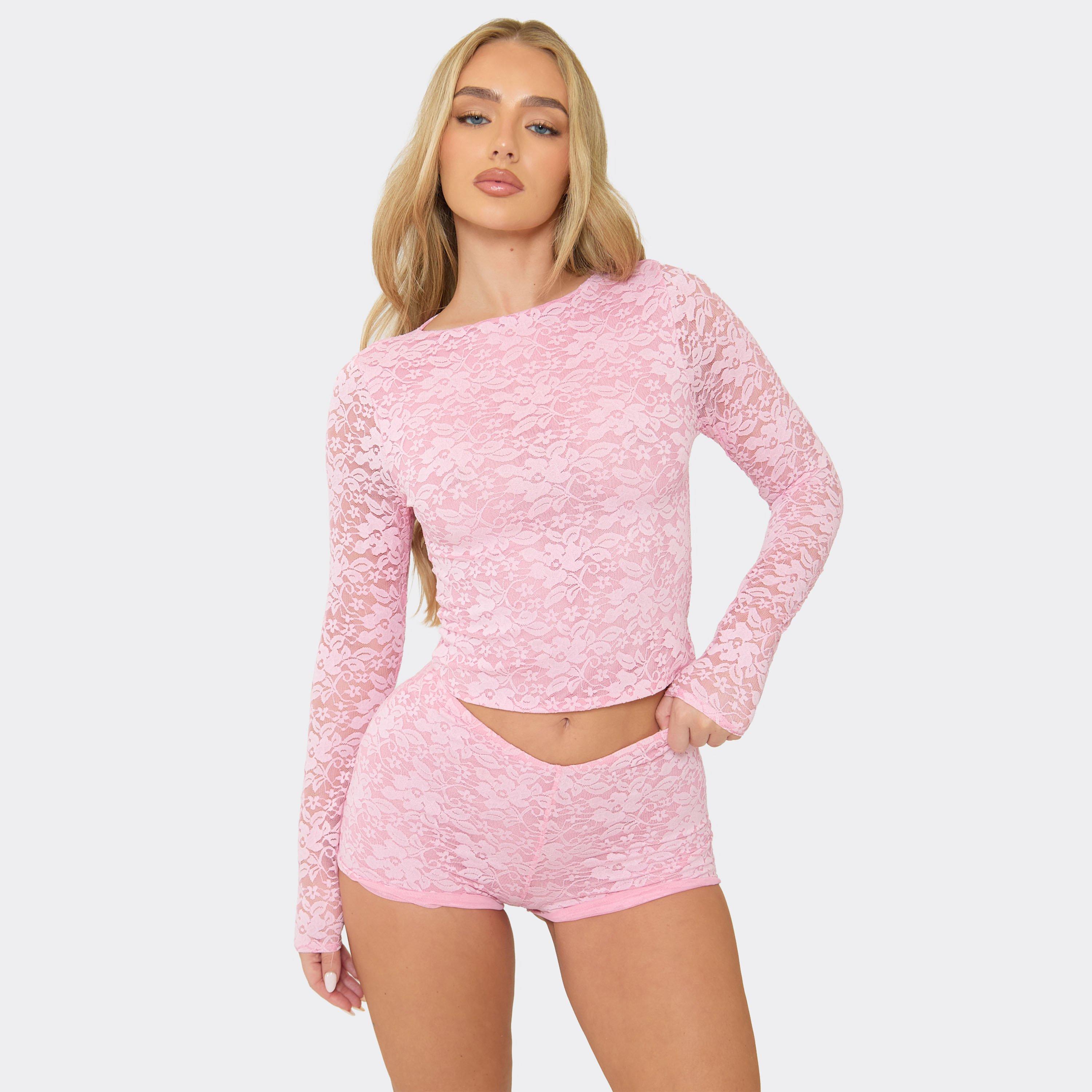 Image of Long Sleeve Top In Pink Lace, Women's