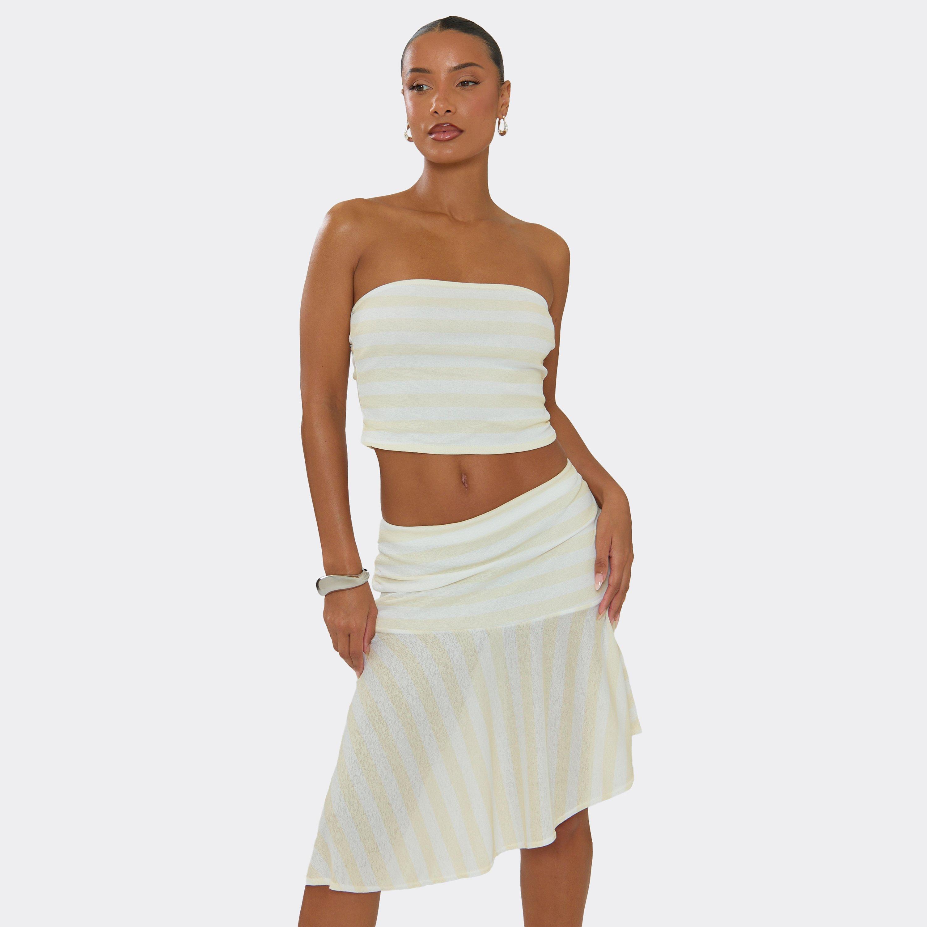 Image of Bandeau Fitted Top In Lemon Stripe, Women's