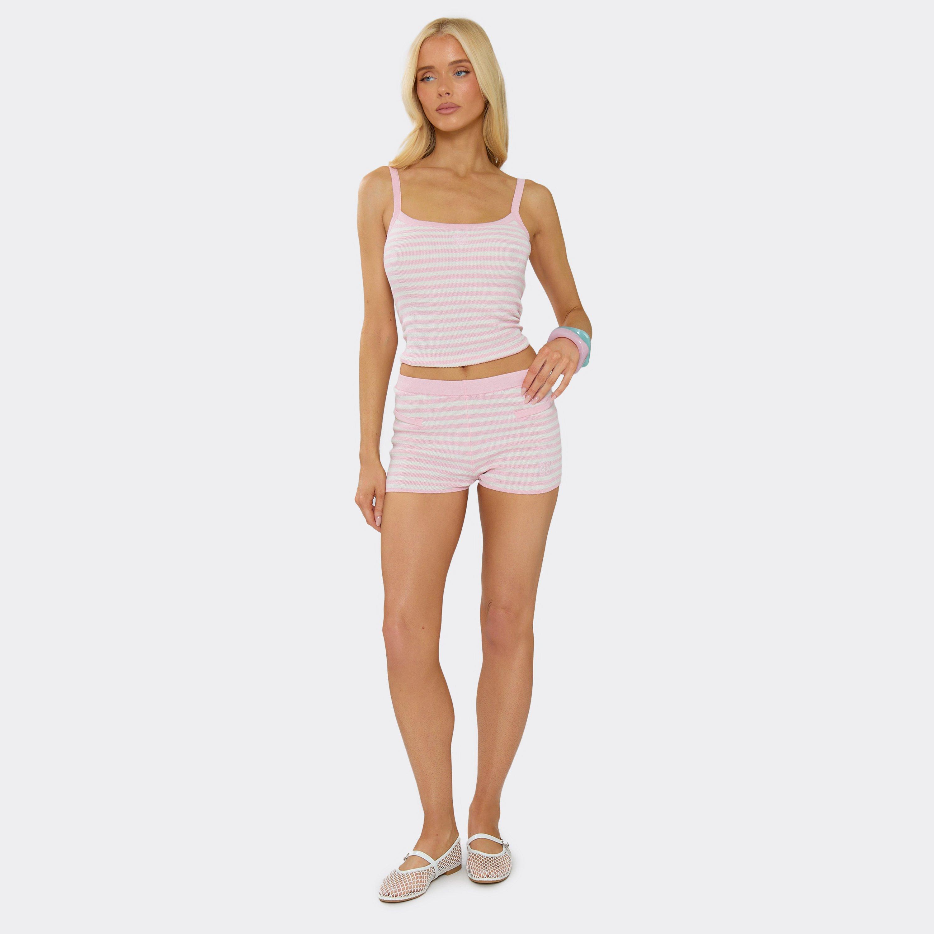 Low Rise Logo Detail Shorts In Pink Stripe Knit, Women’s