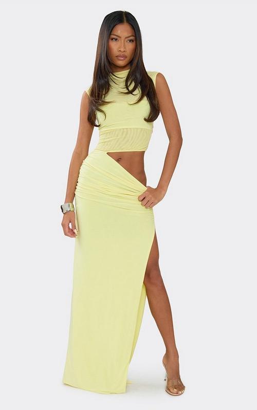 crochet knit top maxi dress green High Neck In Sheer | EGO UK red gold gown