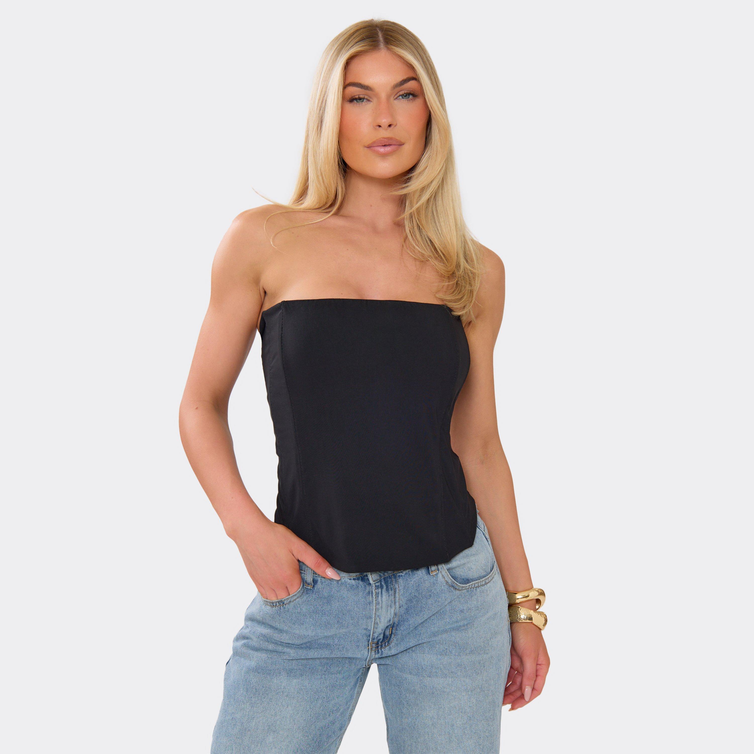 Bandeau Corset Top In Black Stretch Woven, Women’s