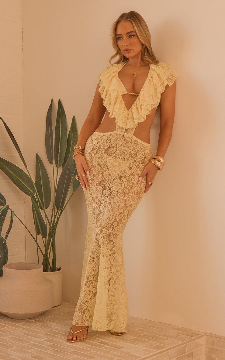 cut out beach dress Romantic Maxi - Stunning Squin Floral Printed Chiffon Summer Vacation Dress - Deep V Neck, Backless this beach dress balances boldness and grace perfect for making an impression by the shore Plunge Neck Frill Detail Cut