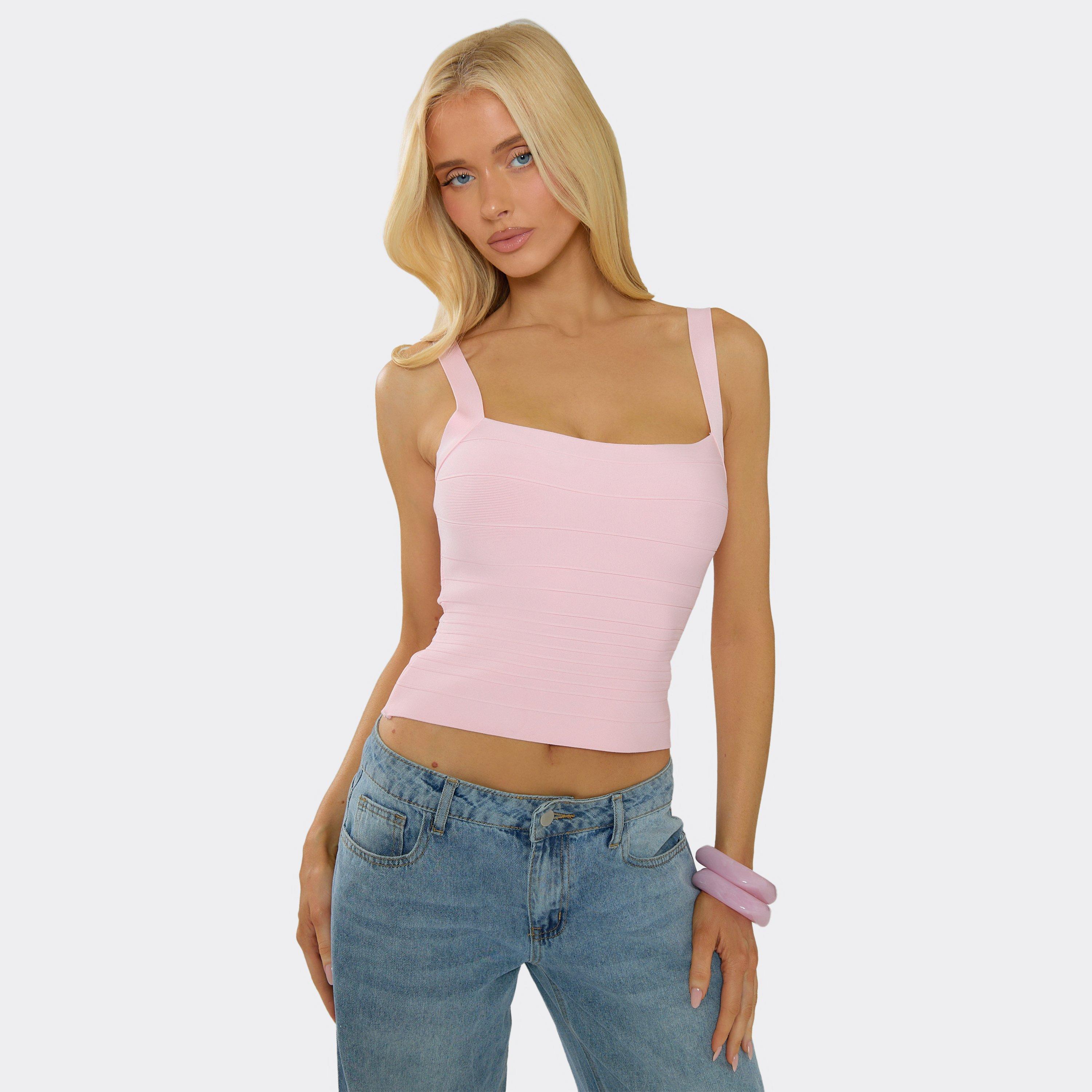 Image of Square Neck Vest Top In Pink Bandage, Women's