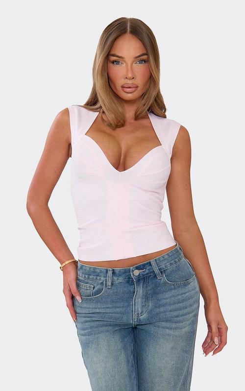 Long Bell Sleeve Tie Front Frill Detail Top In Cream Mesh | EGO EU