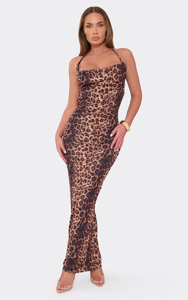 Strappy Plunge Cut Out Detail Maxi Dress In Abstract Animal Print | EGO US  | EGO