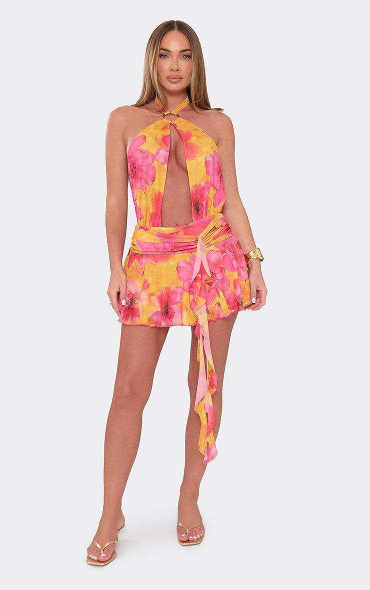 open lace back dress 100% Cotton Orange Floral Button Front Midi Dress - All Dresses main image 1