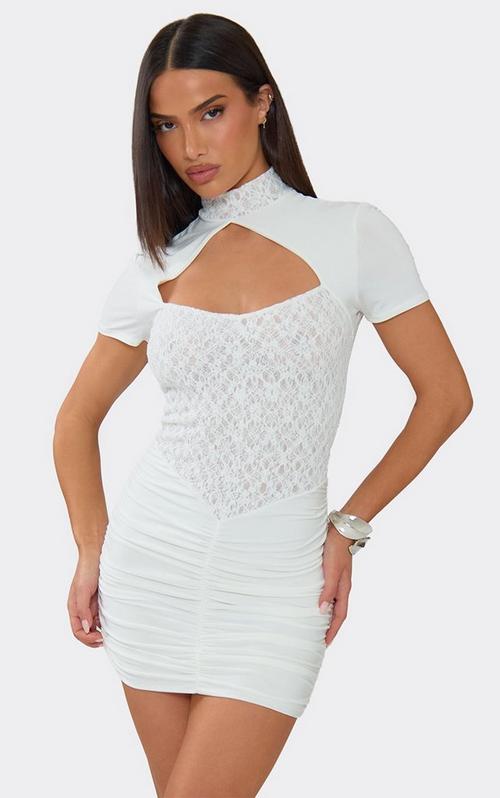 white frill hem lace bodycon dress Long Sleeve Bardot Mini In | EGO EU 12yr