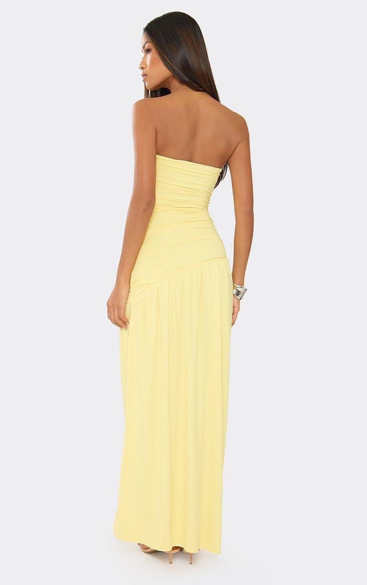 Bandeau Asymmetric Hem Detail Side Split Draped Maxi Dress In Lemon, Women's Size US 4 - EGO