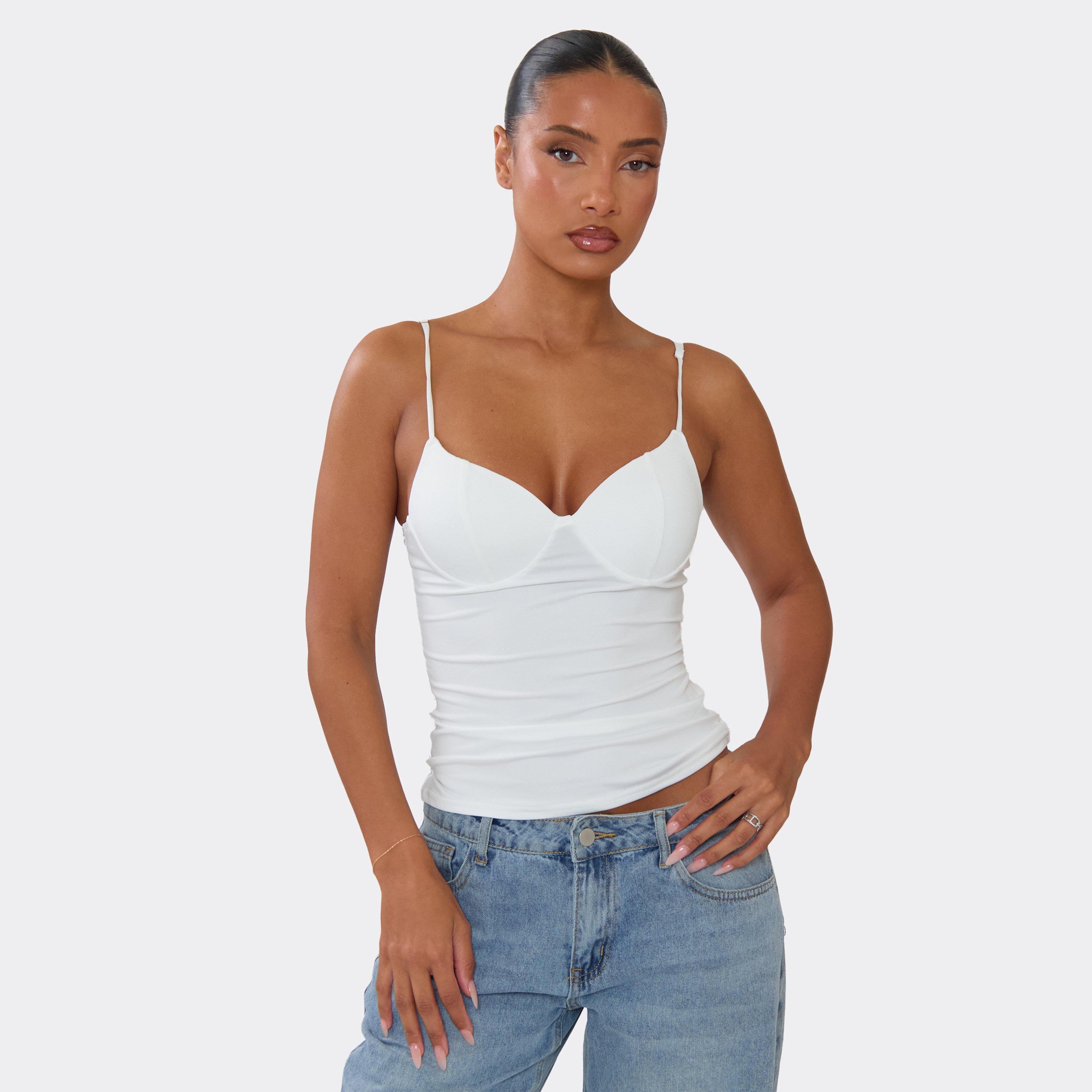Strappy Cup Detail Corset Top In White, Women’s/L