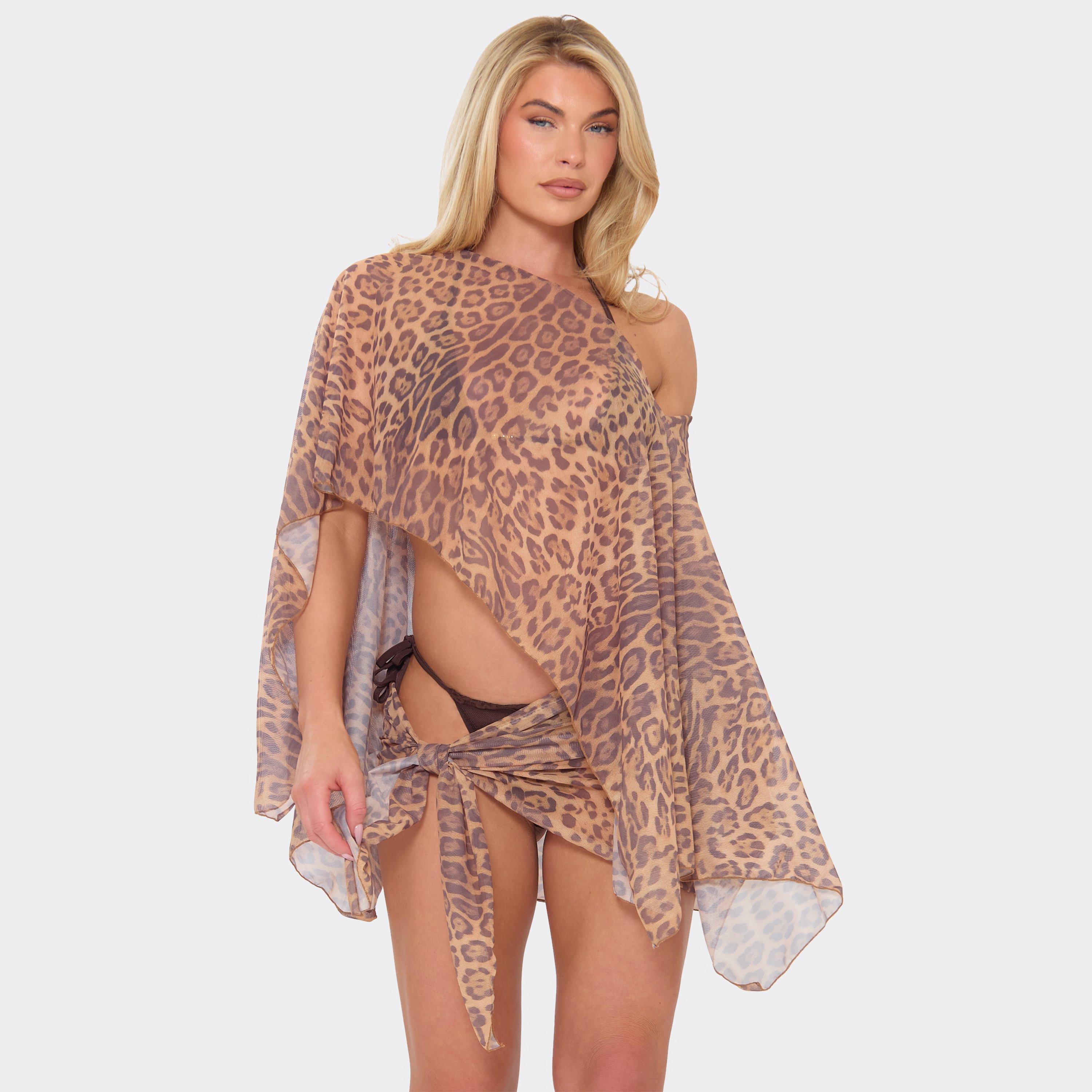Off The Shoulder Cape Top In Multi Leopard Print, Women’s