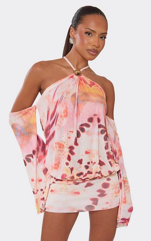Halterneck Low Back Maxi Dress In White Polka Dot Print Mesh | EGO US