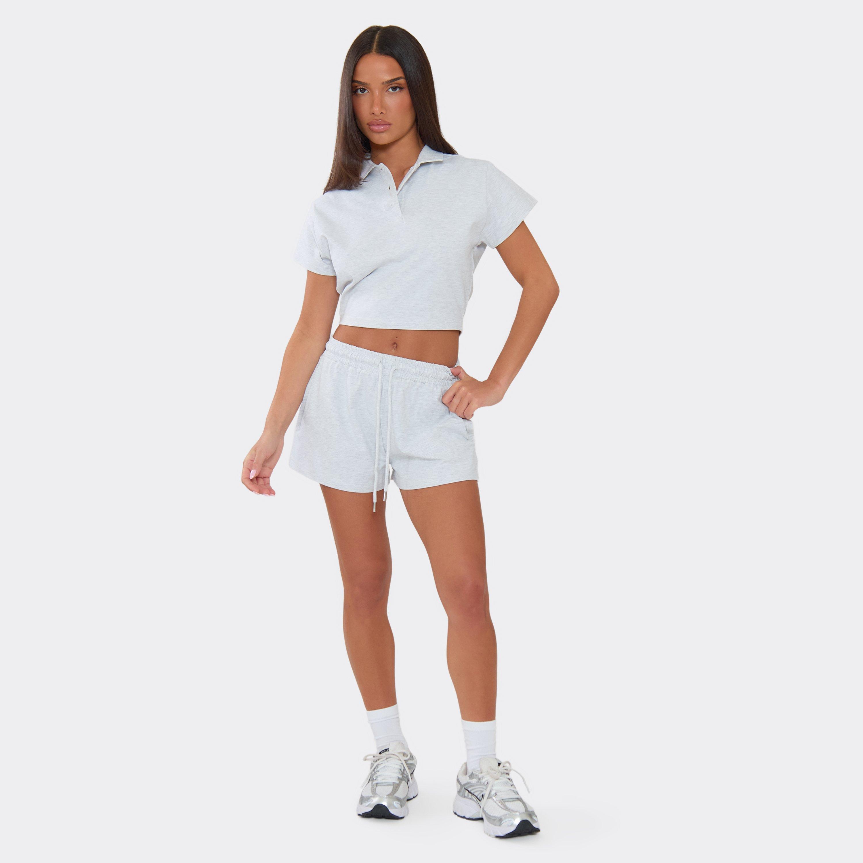 Low Rise Tie Waist Sweat Shorts In Light Grey Marl, Women's Size UK 10