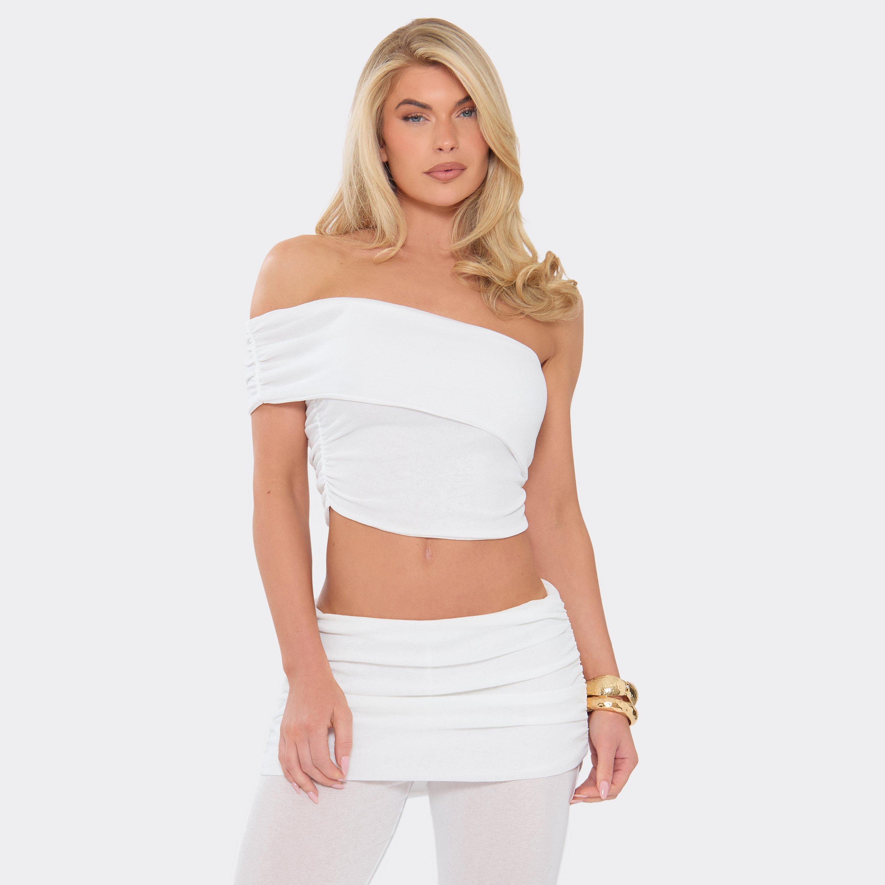 Image of Off The Shoulder Ruched Top In White, Women's