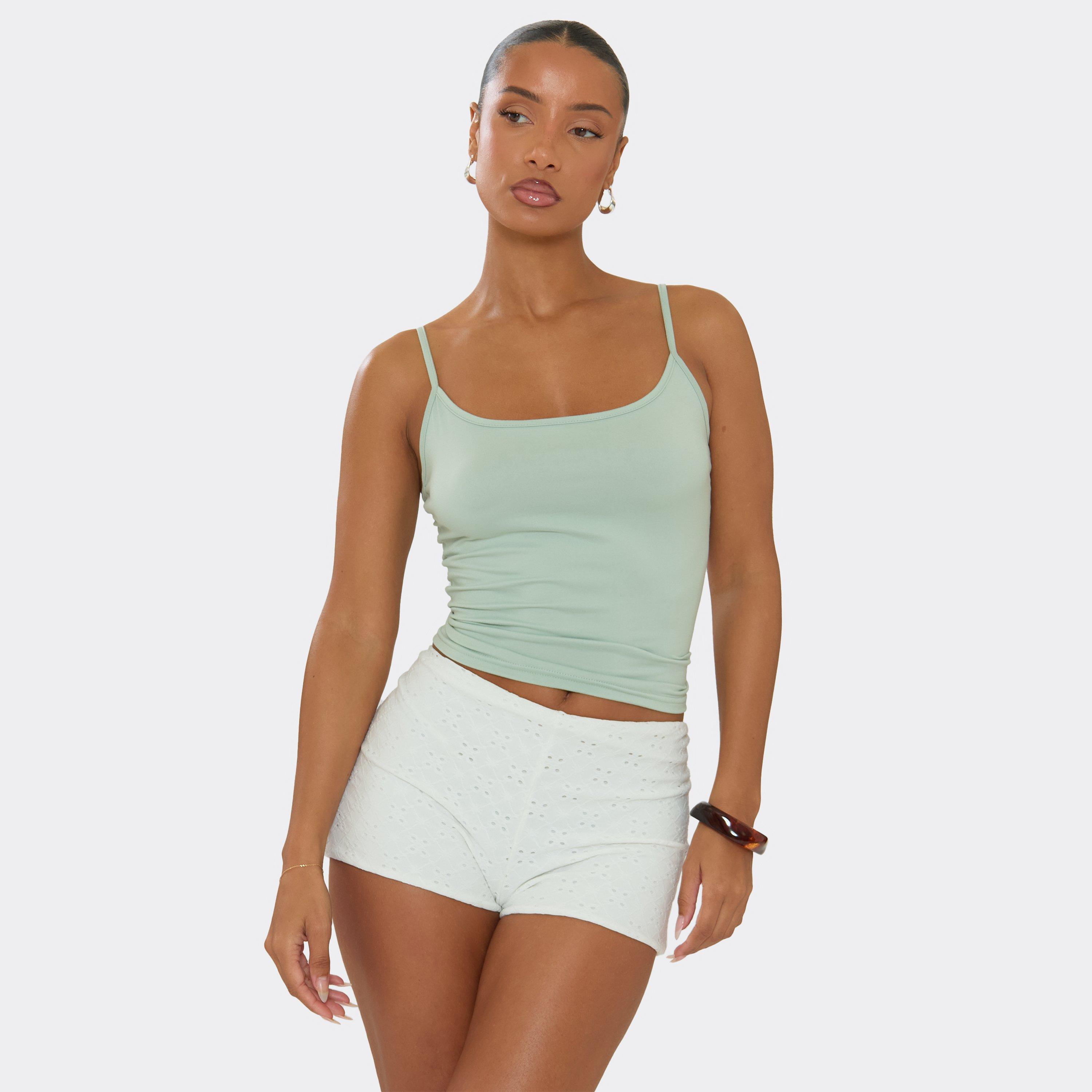 Mid Rise Fitted Mini Shorts In White Broderie, Women’s