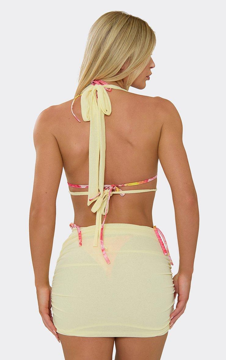Halterneck Twist Ruched Front Beach Mini Dress In Lemon | EGO US | EGO