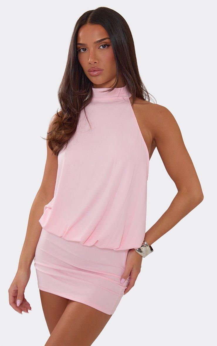 cowl-neck a-line mini dress in baby pink Cowl-Neck A-Line Mini Dress in Baby Pink - 10 / Regular