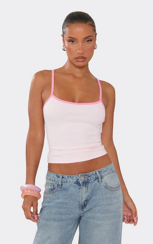 Scoop Neck Embroidered Flower Detail Cami Top In Pink | EGO UK | EGO