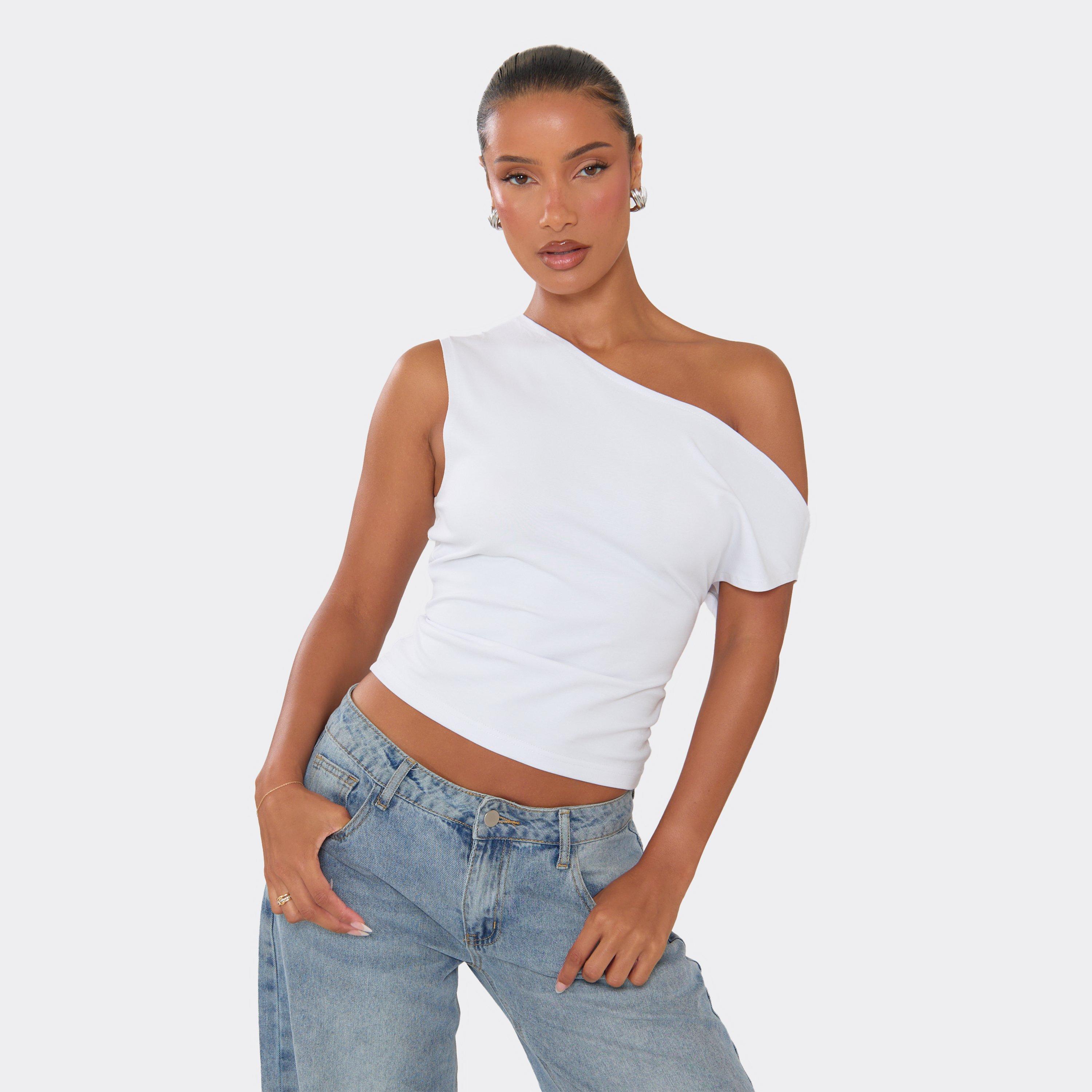 Off The Shoulder Ruched Top In White, Women's Size UK 8