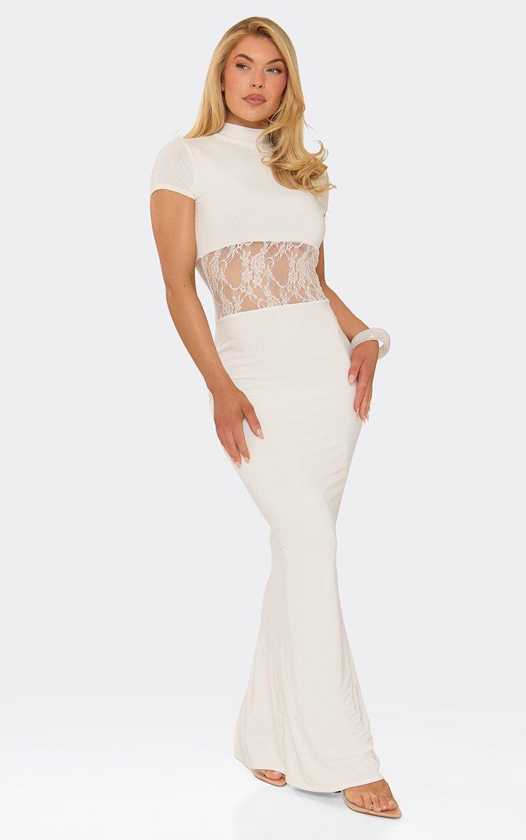 High Neck Lace Panel Maxi Dress In Ivory | EGO CA | EGO