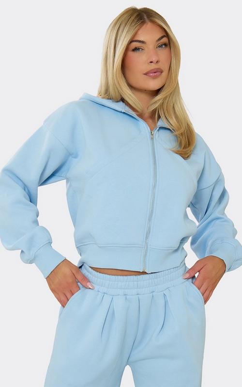Long Sleeve Zip Up Front Cropped Hoodie In Blue | EGO US | EGO