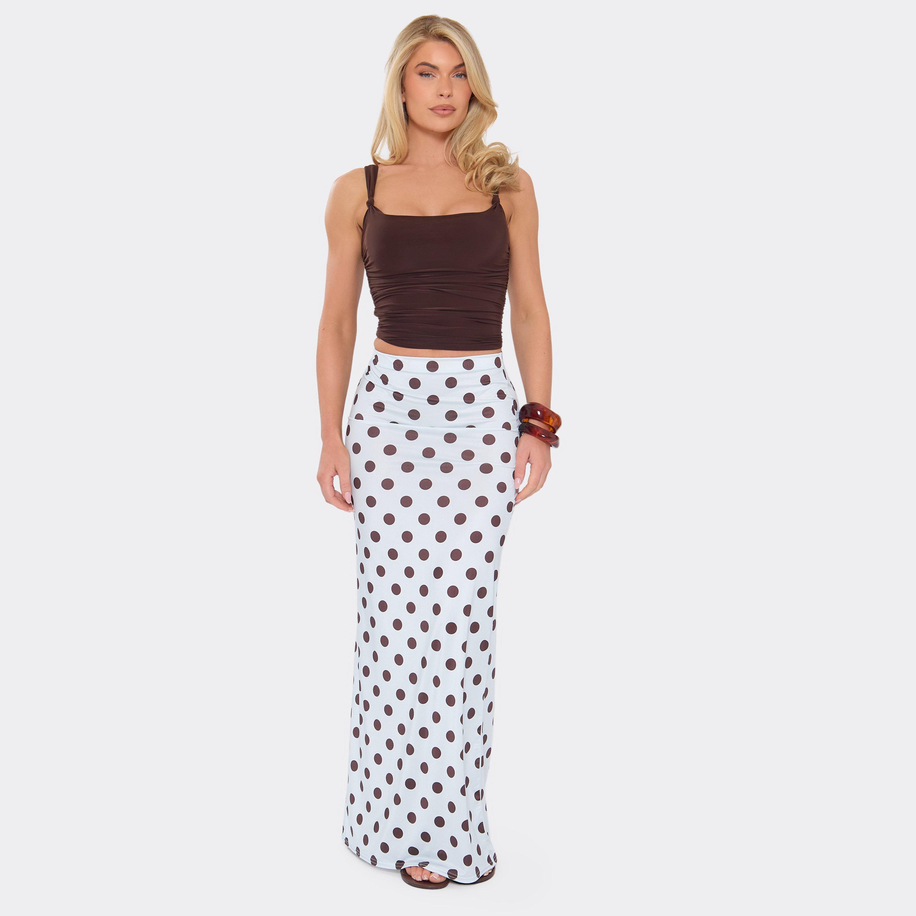 Low Rise Maxi Skirt In Blue Polka Dot, Women’s